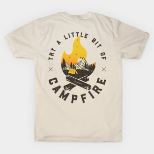 Try A Little Bit Of Campfire | Hiking Mountains Camping Sunset T-Shirt